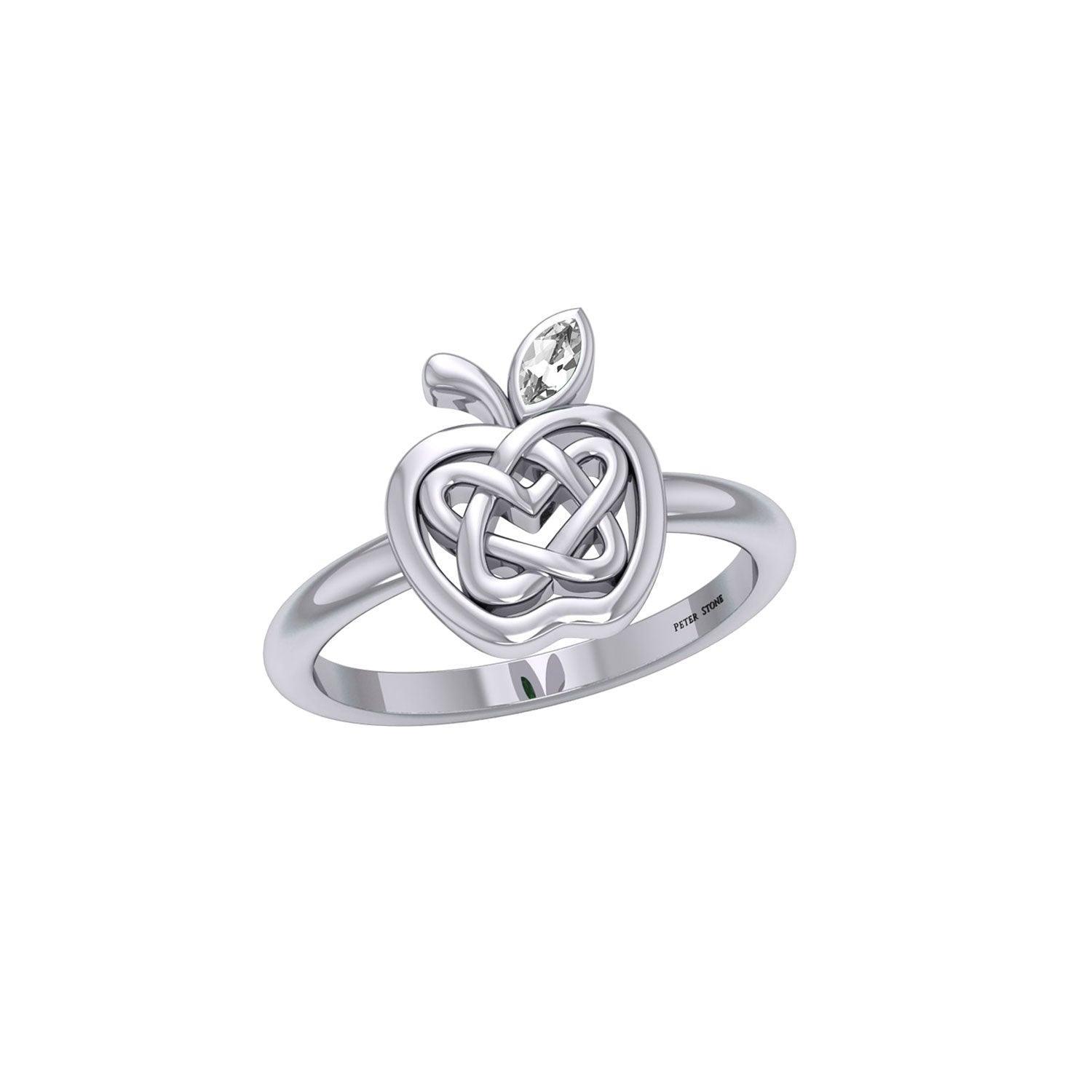Celtic Spiritual Fruit Apple with Double Heart Silver Ring with Gemstone TRI2277 - peterstone.dropshipping