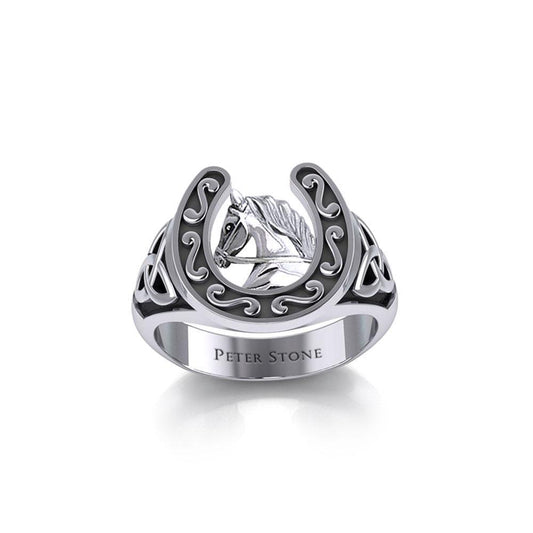 Horseshoe Equestrian Silver Ring with Celtic TRI2286 - peterstone.dropshipping