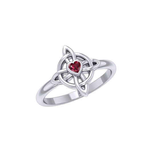 Celtic Four Point Knot Ring With Heart Gemstone TRI2307 - peterstone.dropshipping
