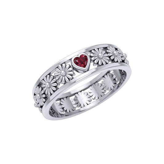 Flower Band Ring With Heart Gemstone TRI2311 - peterstone.dropshipping