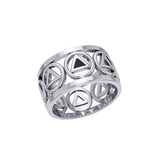 Recovery Silver Band Ring with Stone Inlay TRI2400 - peterstone.dropshipping