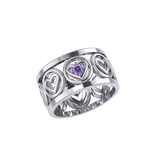 Heart Silver Band Ring With Gemstone TRI2403 - peterstone.dropshipping