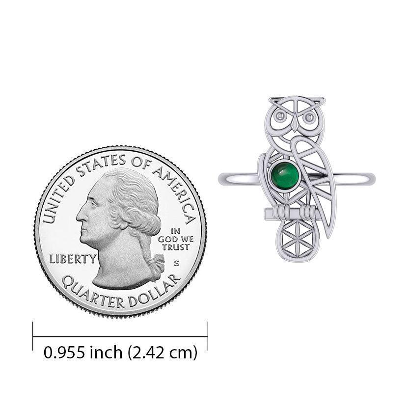Silver Flower of Life Owl Ring With Gemstone TRI2407 - peterstone.dropshipping