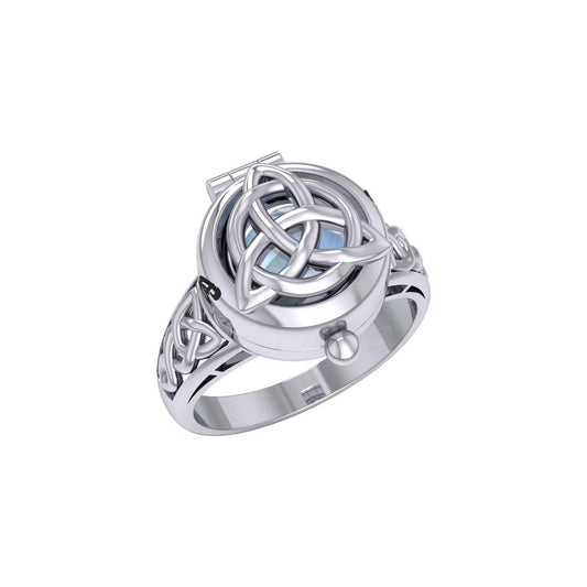 The Celtic Triquetra Silver Locket Ring with Gemstone TRI2436 - peterstone.dropshipping