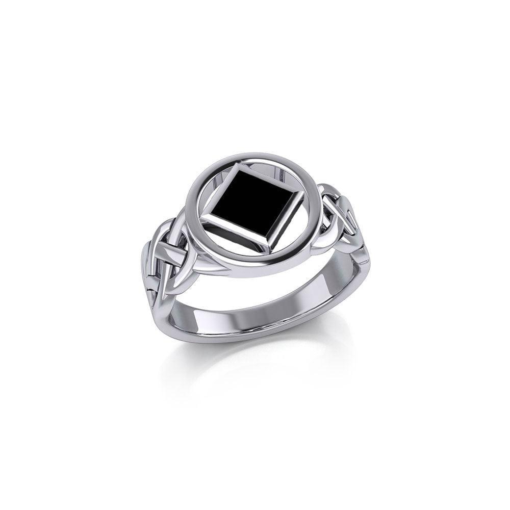 The Small Celtic Silver Ring with the NA Recovery Symbol Inlay Stone TRI2440 - peterstone.dropshipping