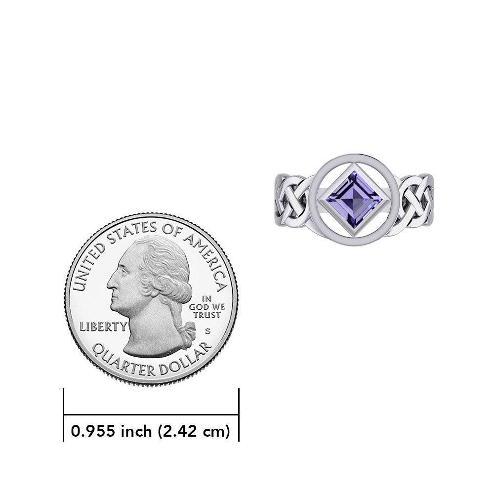 The Small Celtic Silver Ring with the NA Recovery Symbol Inlay Stone TRI2440 - peterstone.dropshipping