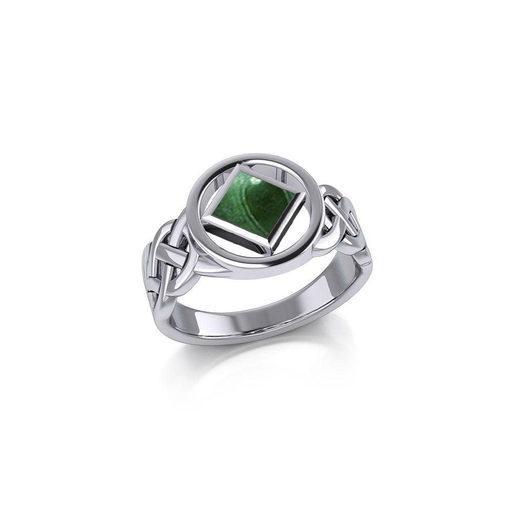 The Small Celtic Silver Ring with the NA Recovery Symbol Inlay Stone TRI2440 - peterstone.dropshipping