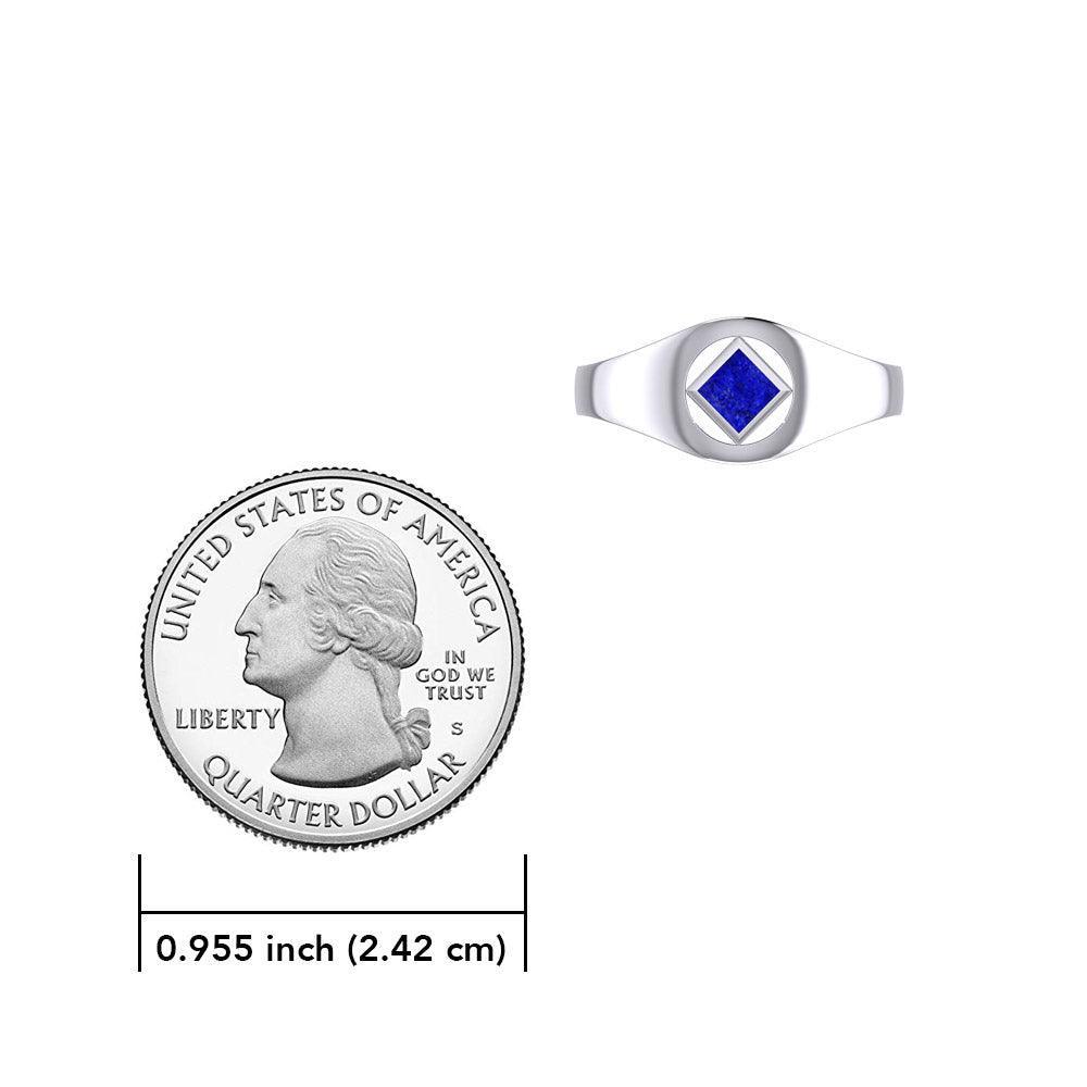 The Small Silver Ring with the NA Recovery Symbol Inlay Stone TRI2441 - peterstone.dropshipping