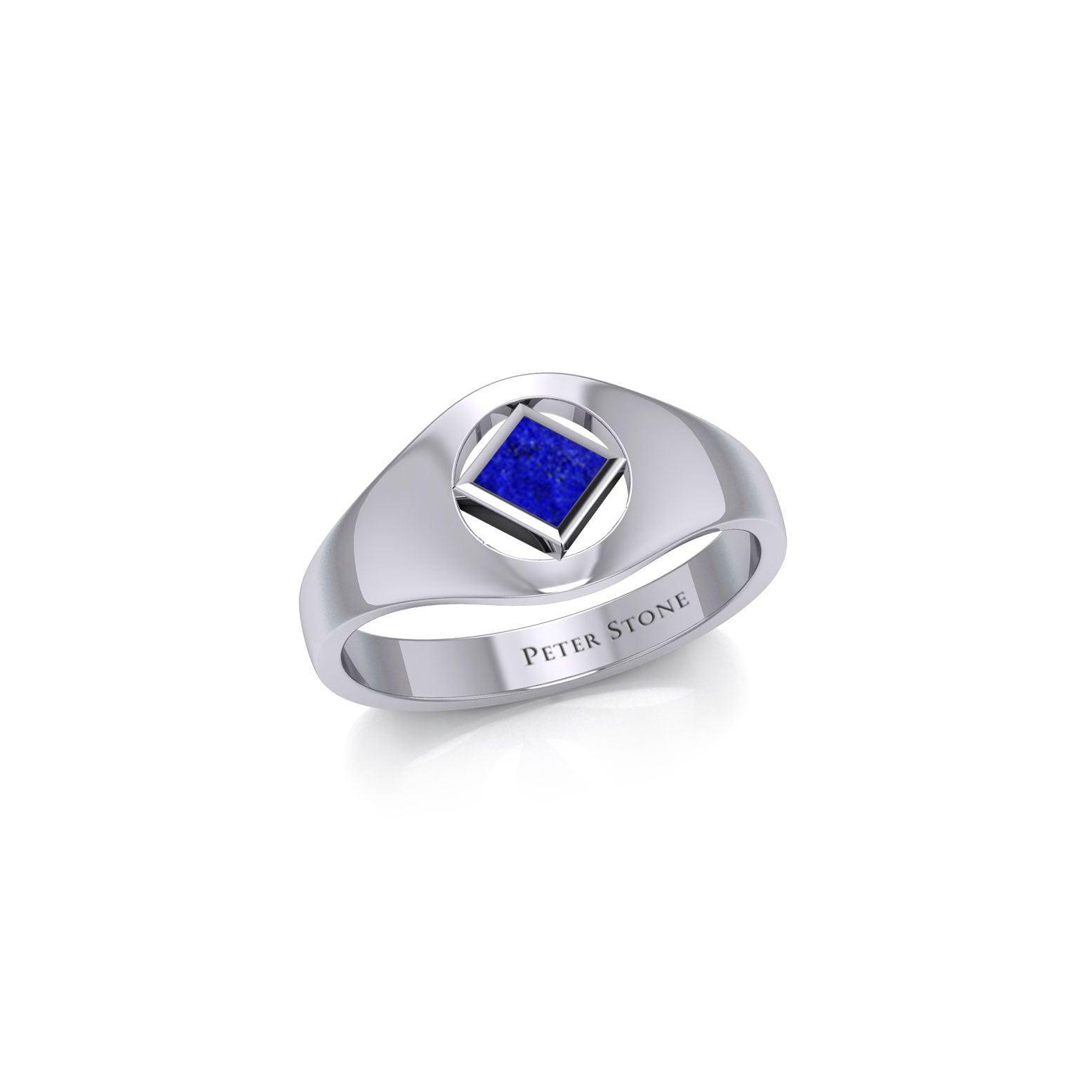 The Small Silver Ring with the NA Recovery Symbol Inlay Stone TRI2441 - peterstone.dropshipping