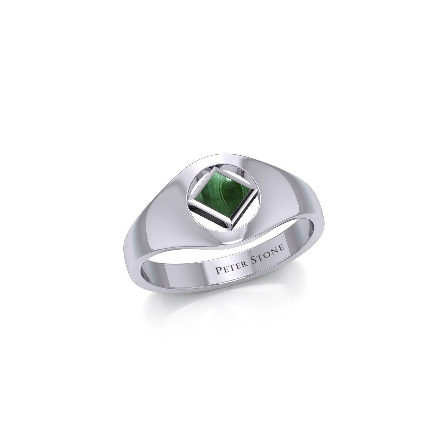 The Small Silver Ring with the NA Recovery Symbol Inlay Stone TRI2441 - peterstone.dropshipping
