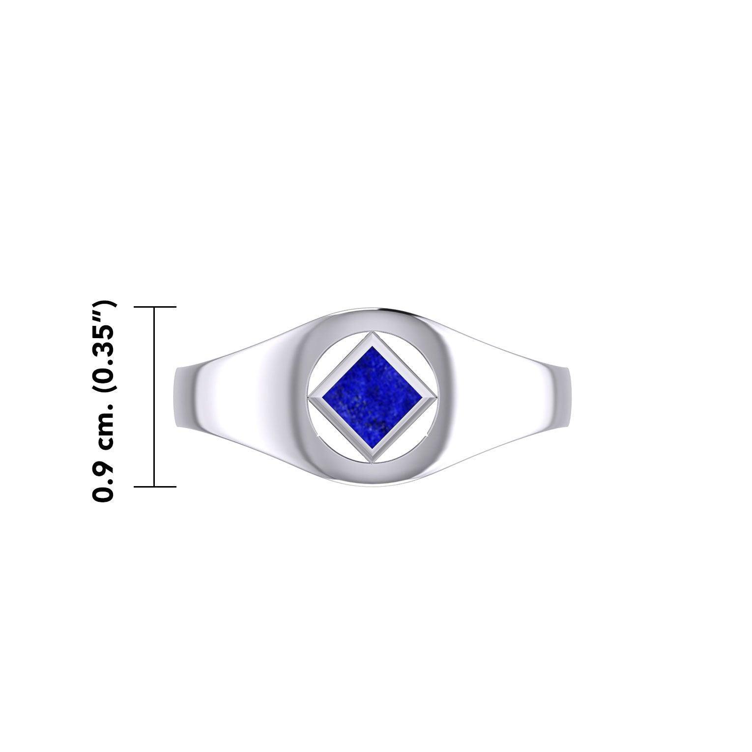 The Small Silver Ring with the NA Recovery Symbol Inlay Stone TRI2441 - peterstone.dropshipping