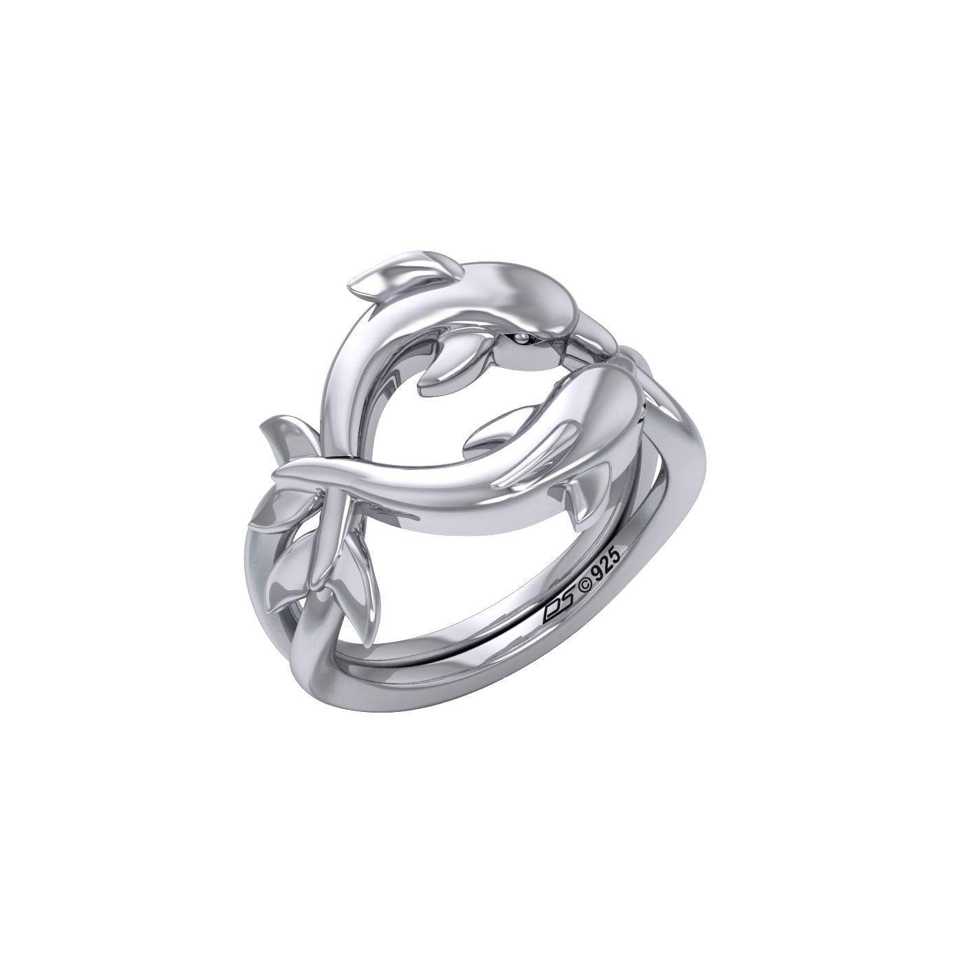 Oceanic Bonds Sterling Silver Friendly Dolphins Puzzle Ring by Peter Stone TRI2472 - peterstone.dropshipping