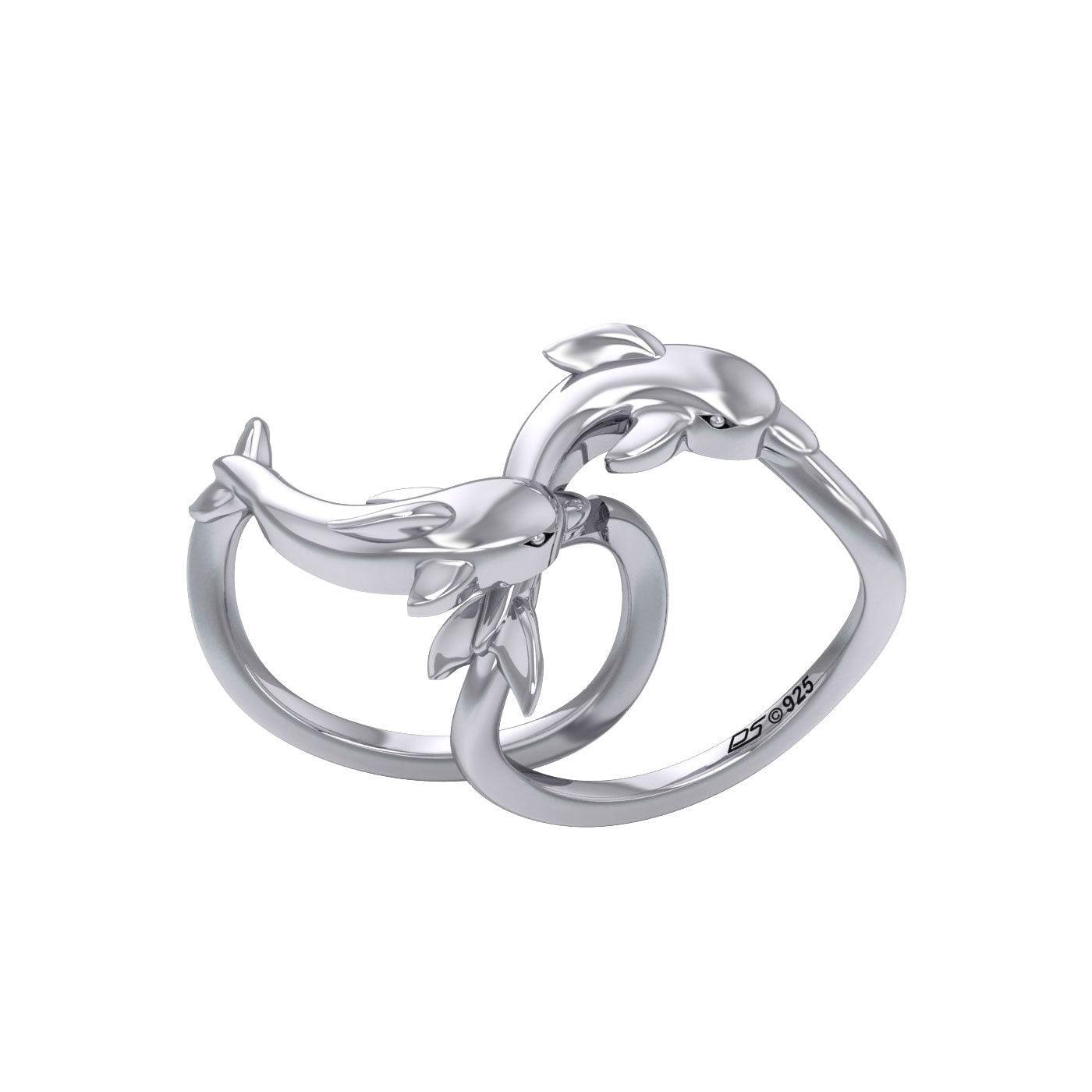 Oceanic Bonds Sterling Silver Friendly Dolphins Puzzle Ring by Peter Stone TRI2472 - peterstone.dropshipping