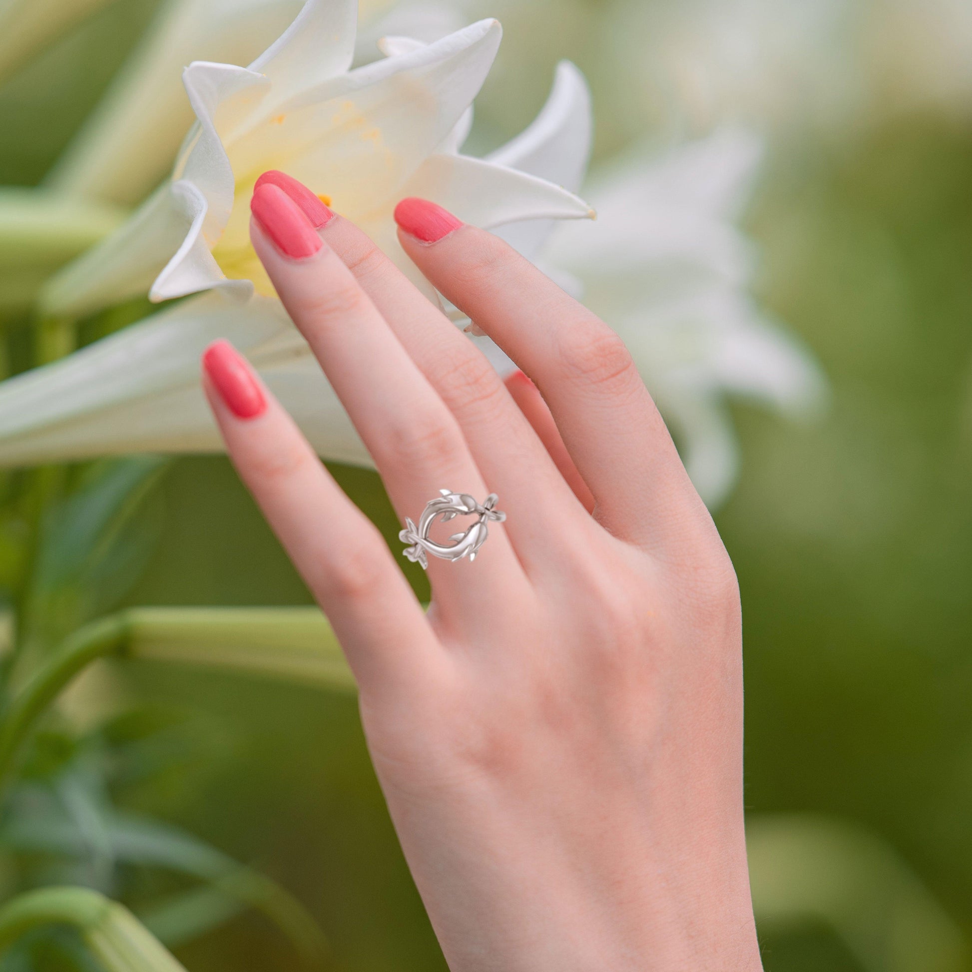 Oceanic Bonds Sterling Silver Friendly Dolphins Puzzle Ring by Peter Stone TRI2472 - peterstone.dropshipping
