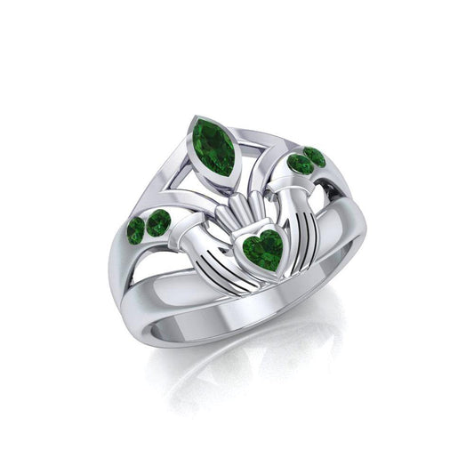 Irish Claddagh Silver Ring with Gemstones TRI274 Ring