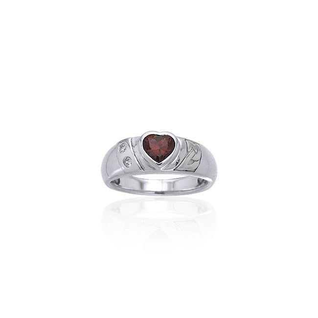Celtic Silver Ring with Heart Gemstone TRI357 Ring