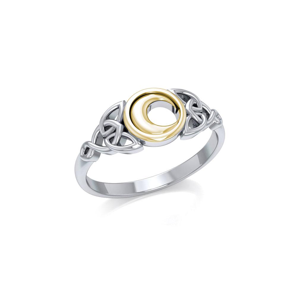 Celtic Moon Silver and Gold Ring TRV1746 Ring