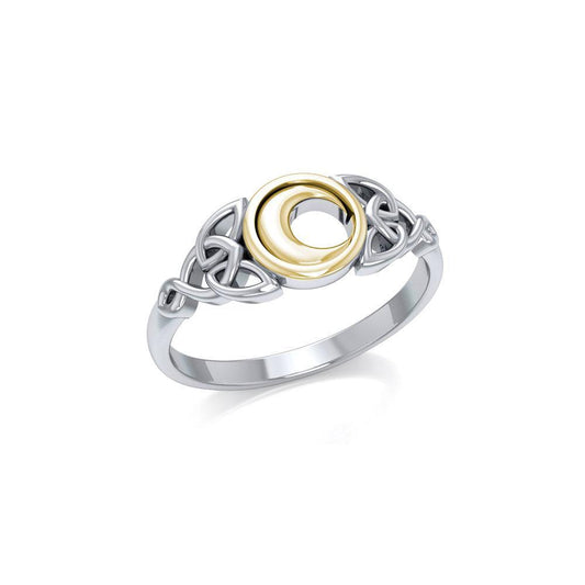 Celtic Moon Silver and Gold Ring TRV1746 Ring
