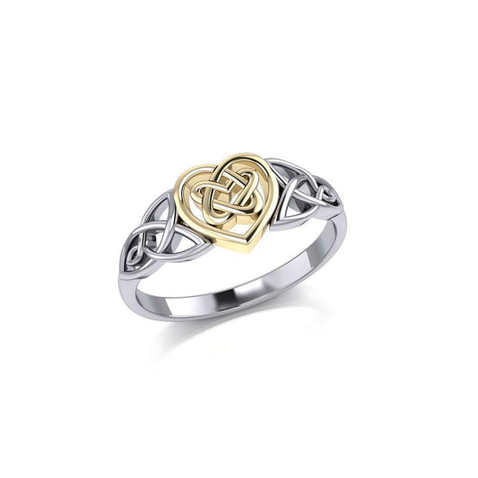 Celtic Knotwork Heart Silver and Gold Ring TRV1766 - peterstone.dropshipping