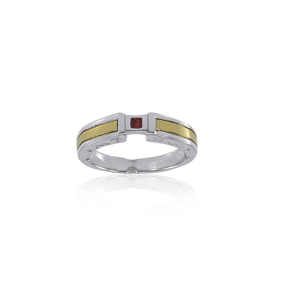 Modern Silver and Gold Ring with Square Gemstone TRV3447 Ring