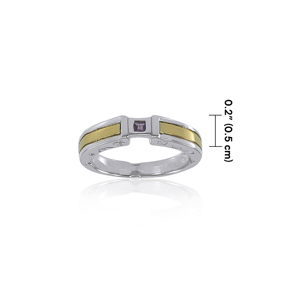 Modern Silver and Gold Ring with Square Gemstone TRV3447 Ring