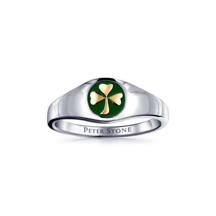 Shamrock Sterling Silver with Gold Accent Ring with Green Enamel TRV3686 - peterstone.dropshipping