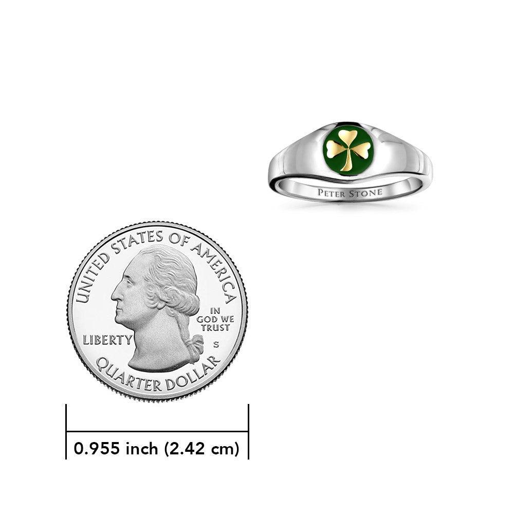 Shamrock Sterling Silver with Gold Accent Ring with Green Enamel TRV3686 - peterstone.dropshipping