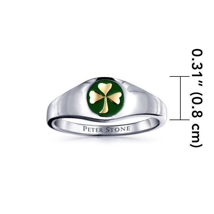 Shamrock Sterling Silver with Gold Accent Ring with Green Enamel TRV3686 - peterstone.dropshipping