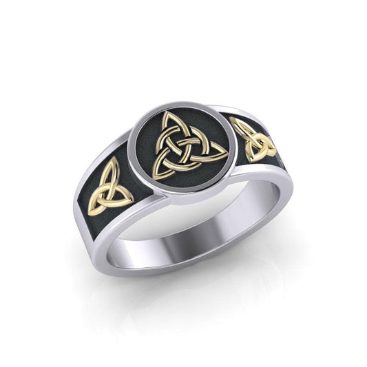 Triquetra Silver and Gold Accent Ring with Black Oxidize TRV3811 - peterstone.dropshipping