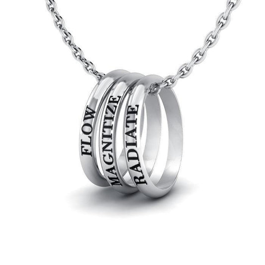 Empowering Words Flow, Magnitize, Radiate Silver Ring Set TSE031