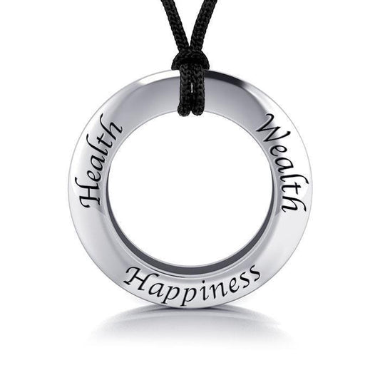 Health Wealth Happiness Silver Pendant and Cord Set TSE267