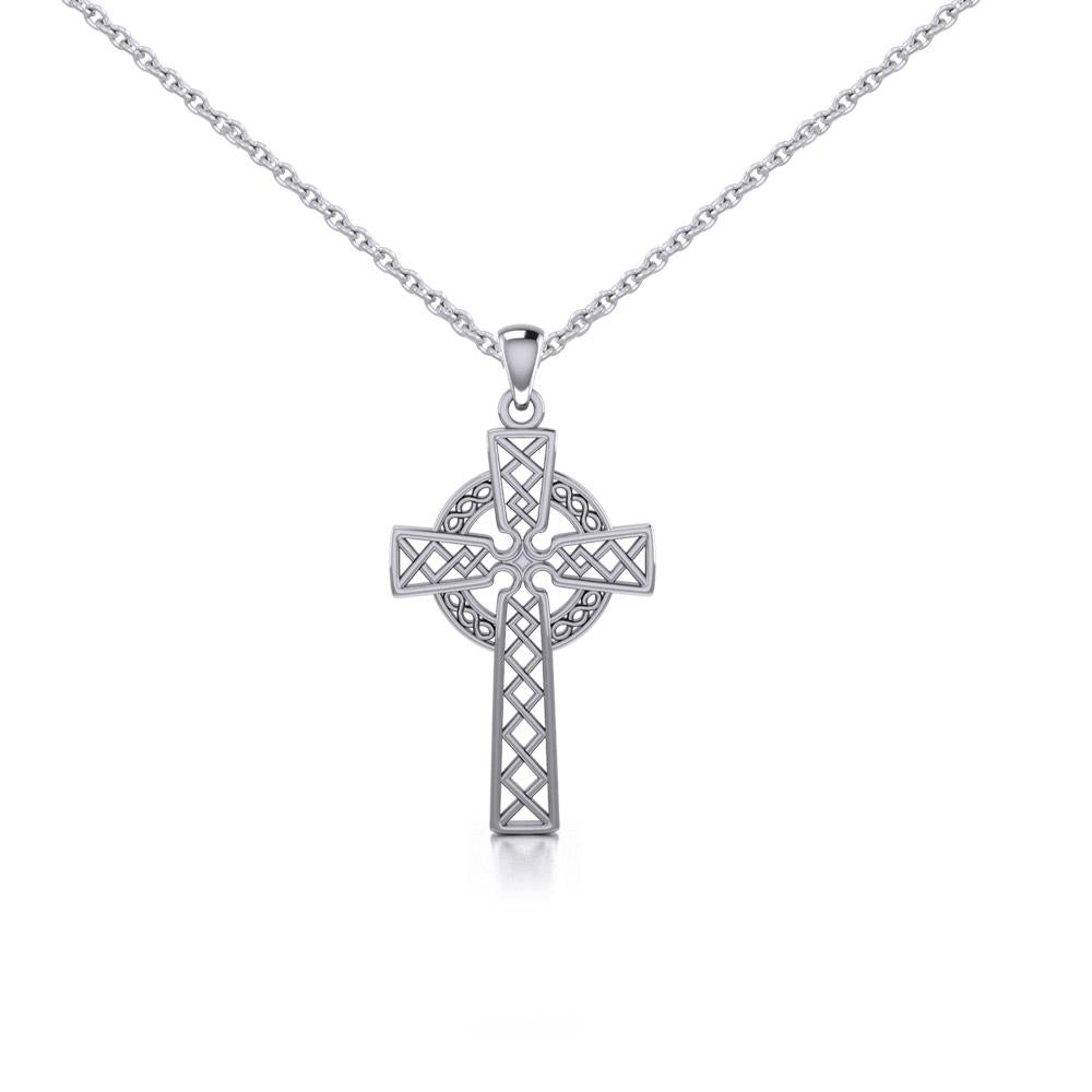 Silver Hollow Celtic Cross Pendant and Chain Set TSE731 - Peter Stone Wholesale