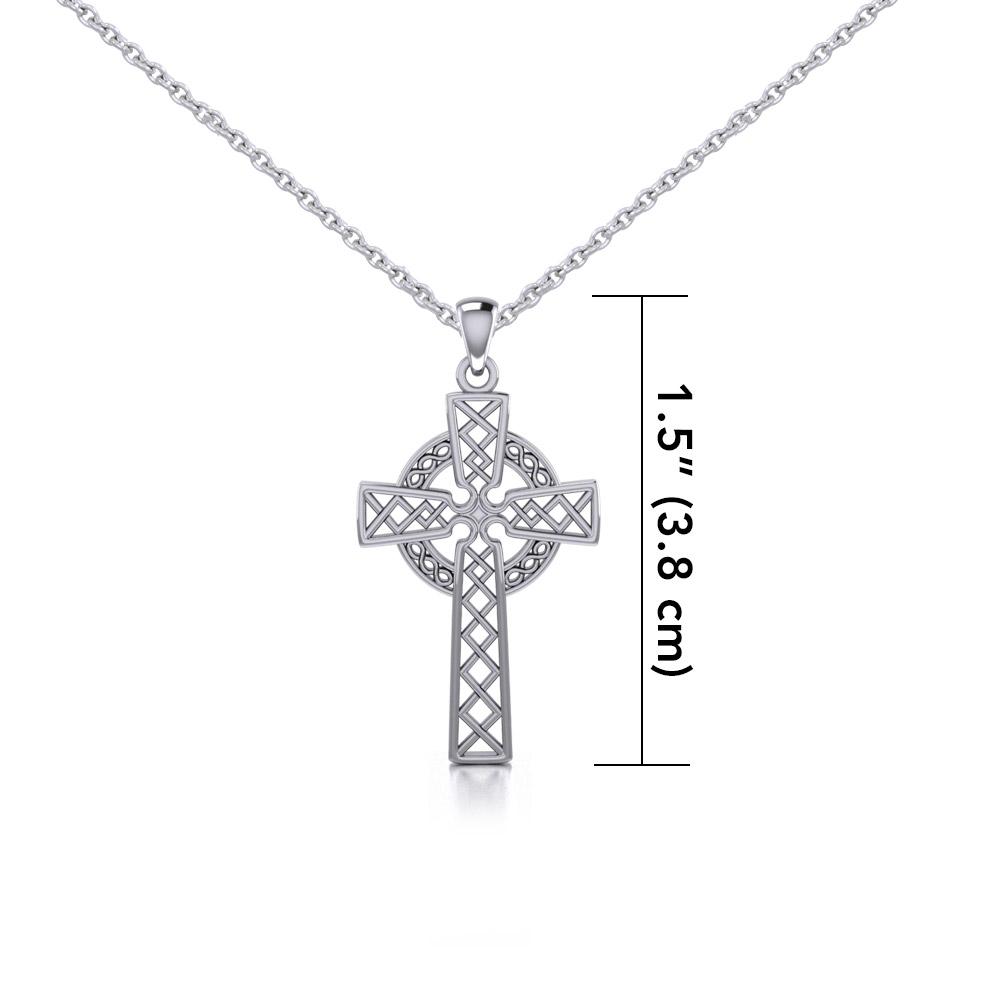 Silver Hollow Celtic Cross Pendant and Chain Set TSE731 - Peter Stone Wholesale