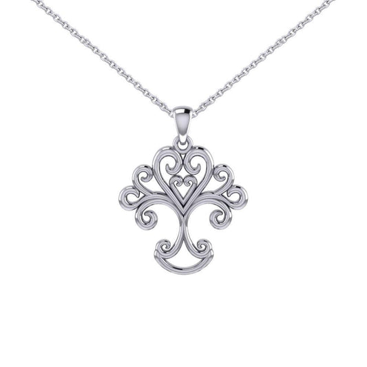 Silver Modern Tree of Life Pendant and Chain Set TSE739 - Peter Stone Wholesale