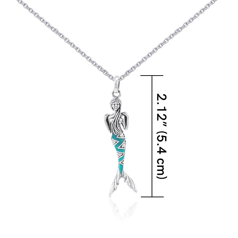 Silver Mermaid with Enamel and Gemstone Pendant and Chain Set TSE740 - Peter Stone Wholesale