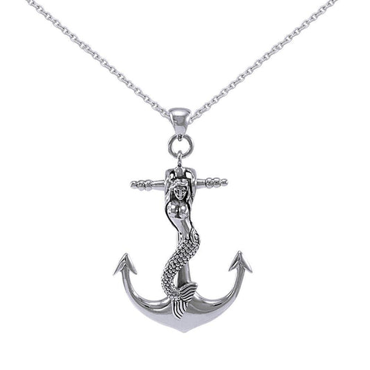 Large Silver Mermaid and Anchor Pendant and Chain Set TSE743 - Peter Stone Wholesale
