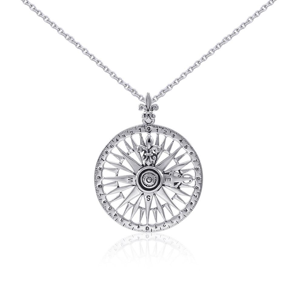 Silver Compass Rose Pendant and Chain Set TSE745 - Peter Stone Wholesale