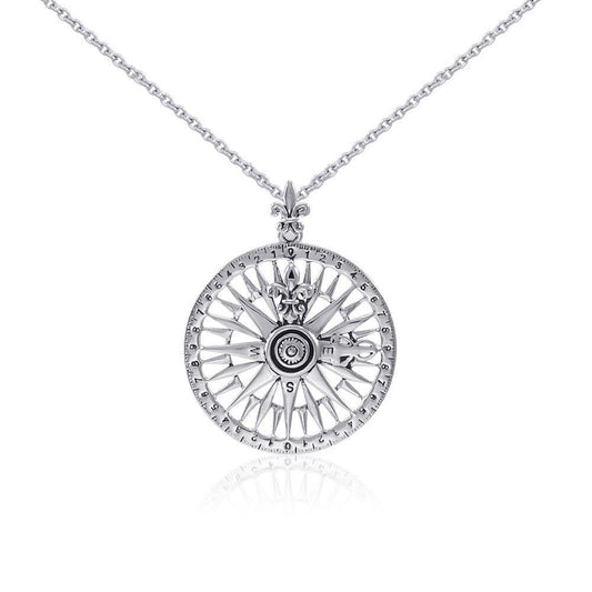 Silver Compass Rose Pendant and Chain Set TSE745 - Peter Stone Wholesale