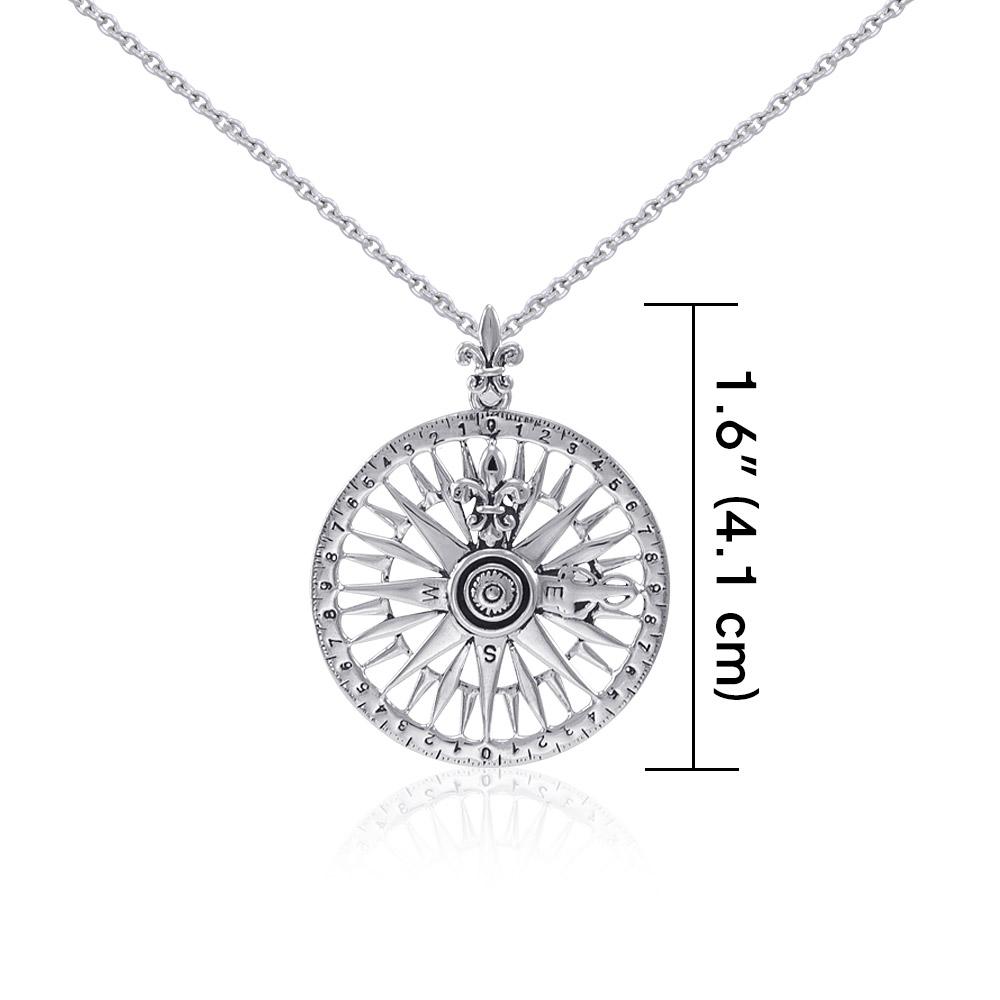 Silver Compass Rose Pendant and Chain Set TSE745 - Peter Stone Wholesale