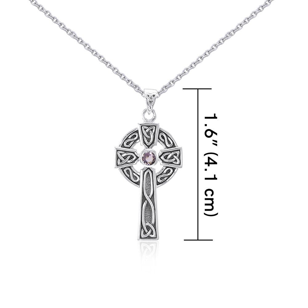Large Silver Celtic Cross Gemstone Pendant and Chain Set TSE752 - Peter Stone Wholesale