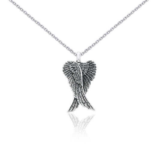 Small Silver Angel Wings Pendant and Chain Set TSE760 - Peter Stone Wholesale