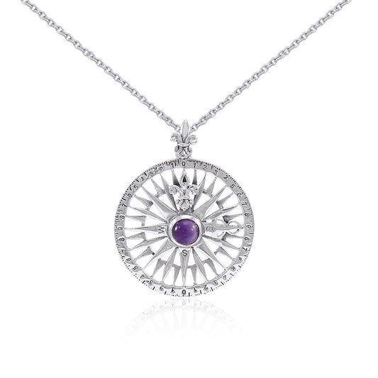 Silver Compass Rose Gemstone Pendant and Chain Set TSE764 - Peter Stone Wholesale
