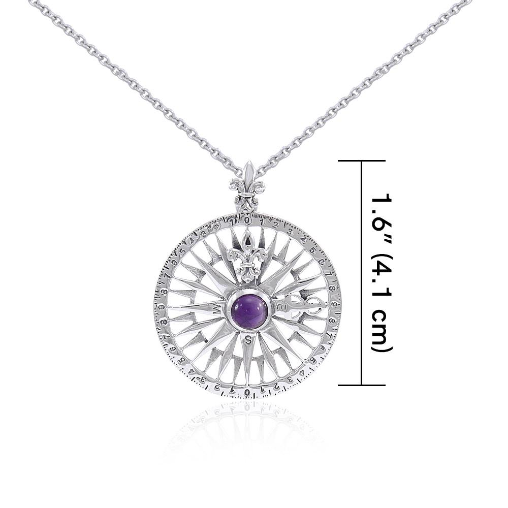 Silver Compass Rose Gemstone Pendant and Chain Set TSE764 - Peter Stone Wholesale