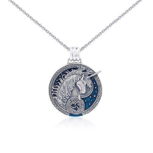 Silver Celtic Unicorn Pendant with Enamel and Chain Set by Courtney Davis TSE769 - Peter Stone Wholesale