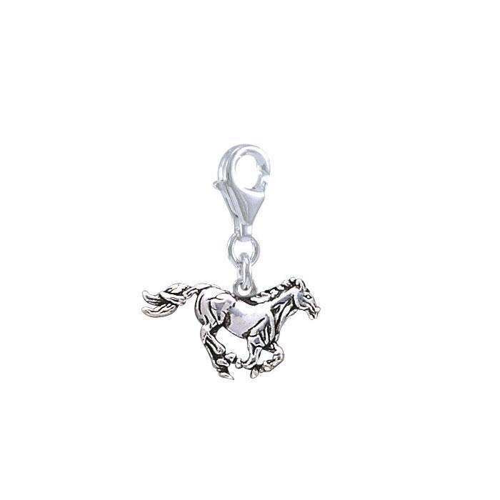 Running Horse Silver Clip Charm TWC134 - Wholesale Jewelry