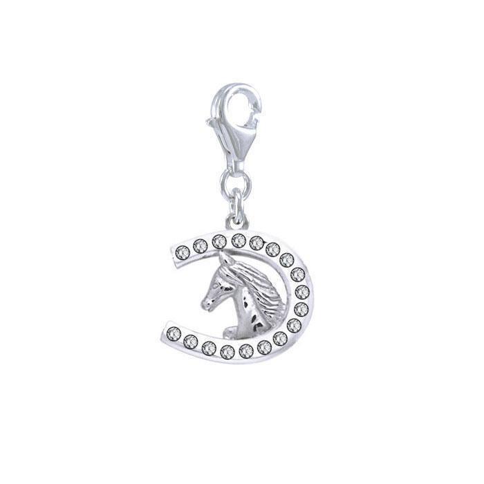 Horseshoe with Gems Silver Clip Charm TWC163 - Wholesale Jewelry