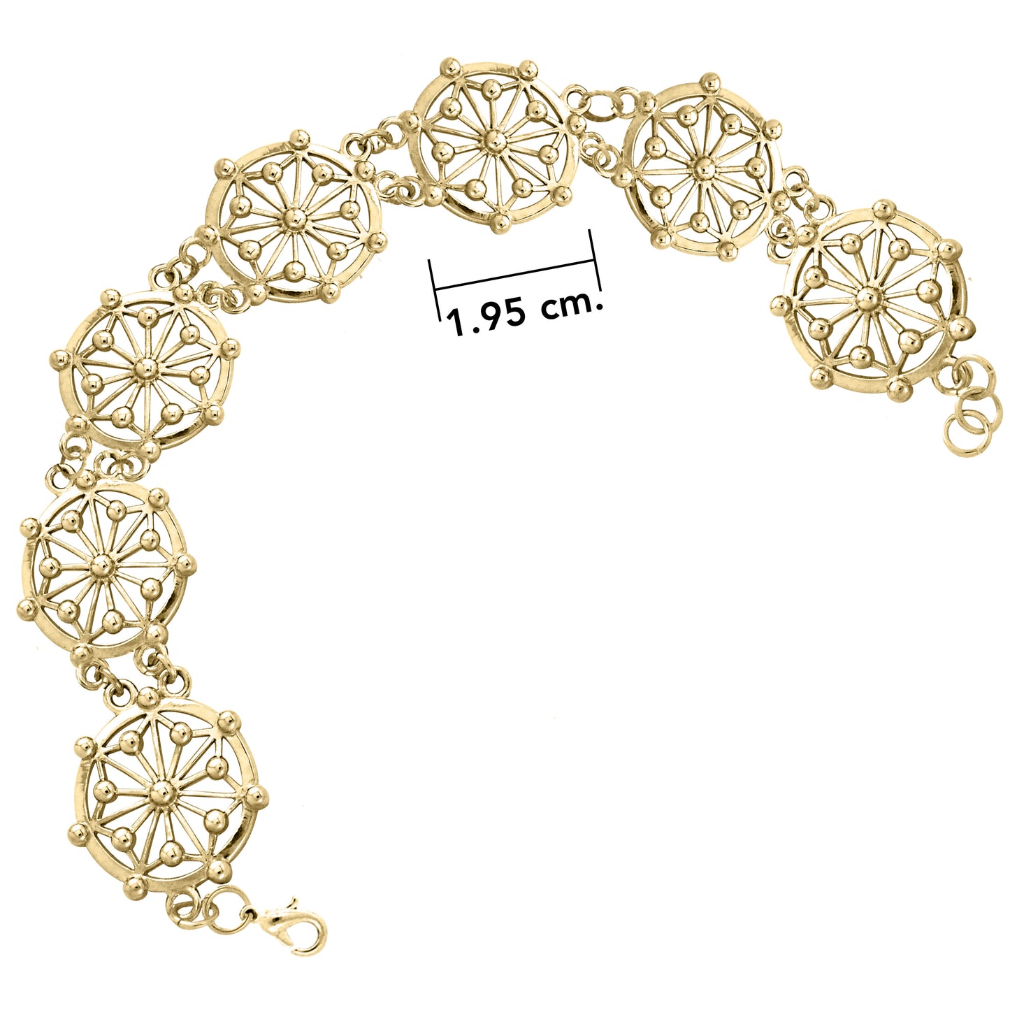 Round Tetragram Energy Symbol Gold Vermeil Plate on Silver Medallion Bracelet VBL268