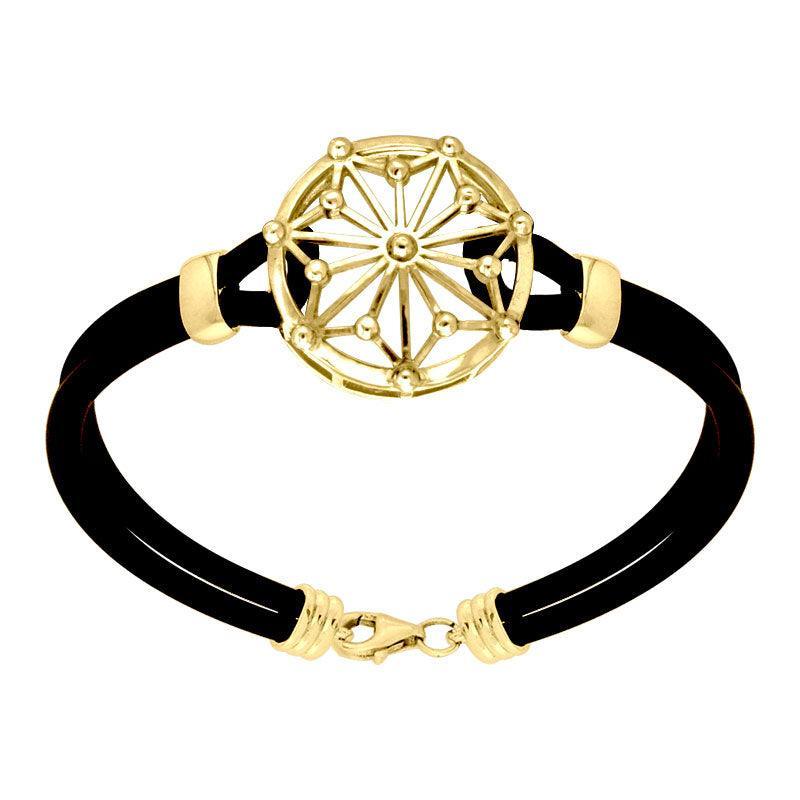 Round Tetragram Energy Symbol Gold Vermeil Plate on Silver Medallion Rubber Bracelet VBL270 - peterstone.dropshipping
