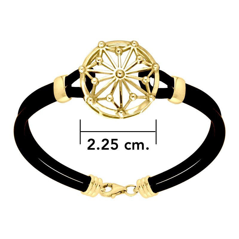 Round Tetragram Energy Symbol Gold Vermeil Plate on Silver Medallion Rubber Bracelet VBL270