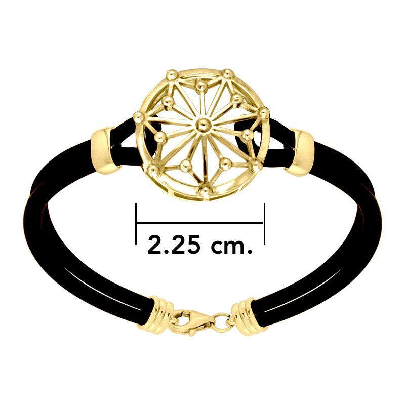 Round Tetragram Energy Symbol Gold Vermeil Plate on Silver Medallion Rubber Bracelet VBL270 - peterstone.dropshipping